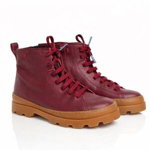 Camper Burgundy red Leather Lace-Up Combat girls  Boots | Size 34 (US 3.5)